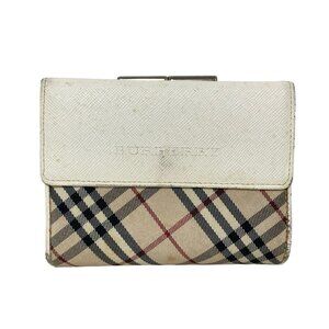 Burberry Cream Beige Multi Jacquard Leather Trifold Wallet